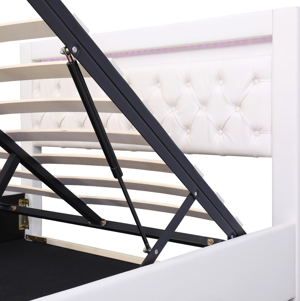 POLSTERBETT 160/200 cm mit LED-Beleuchtung, Lattenrost und Bettkasten, Weiß - Weiß, Kunststoff (160/200cm) - Redom