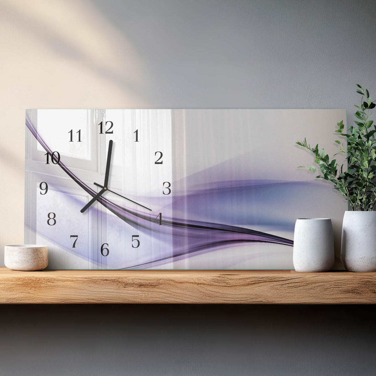 WANDUHR 60x30 cm - Zen-Steine - Lila, Glas (60/30/0.4cm) - TULUP