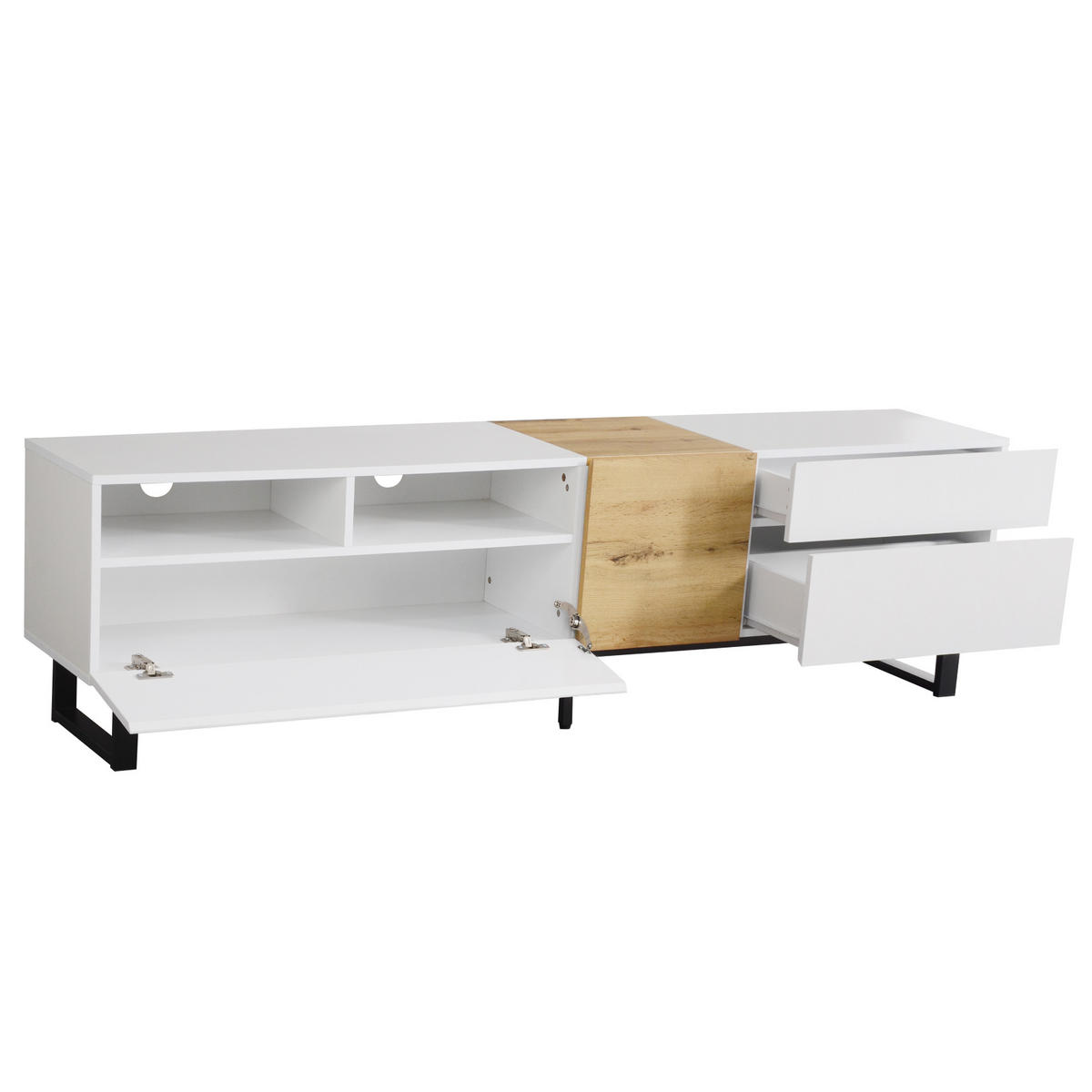 TV-SCHRANK Modern Weiß & Holzoptik Minimalistisch 180x50cm - Weiß, Holz (44.5/13/103.5cm) - FLIEKS