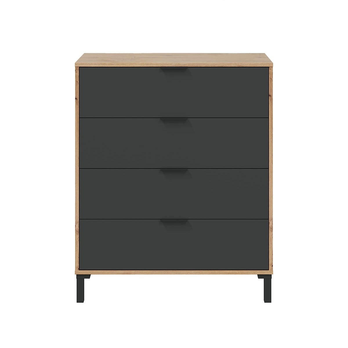 KOMMODE mit 4 Schubladen, Dekor Eiche und Anthrazitgrau - L77,5 cm - Apfelbaumfarben, Holzwerkstoff (40/93.5/77.5cm) - Calicosy
