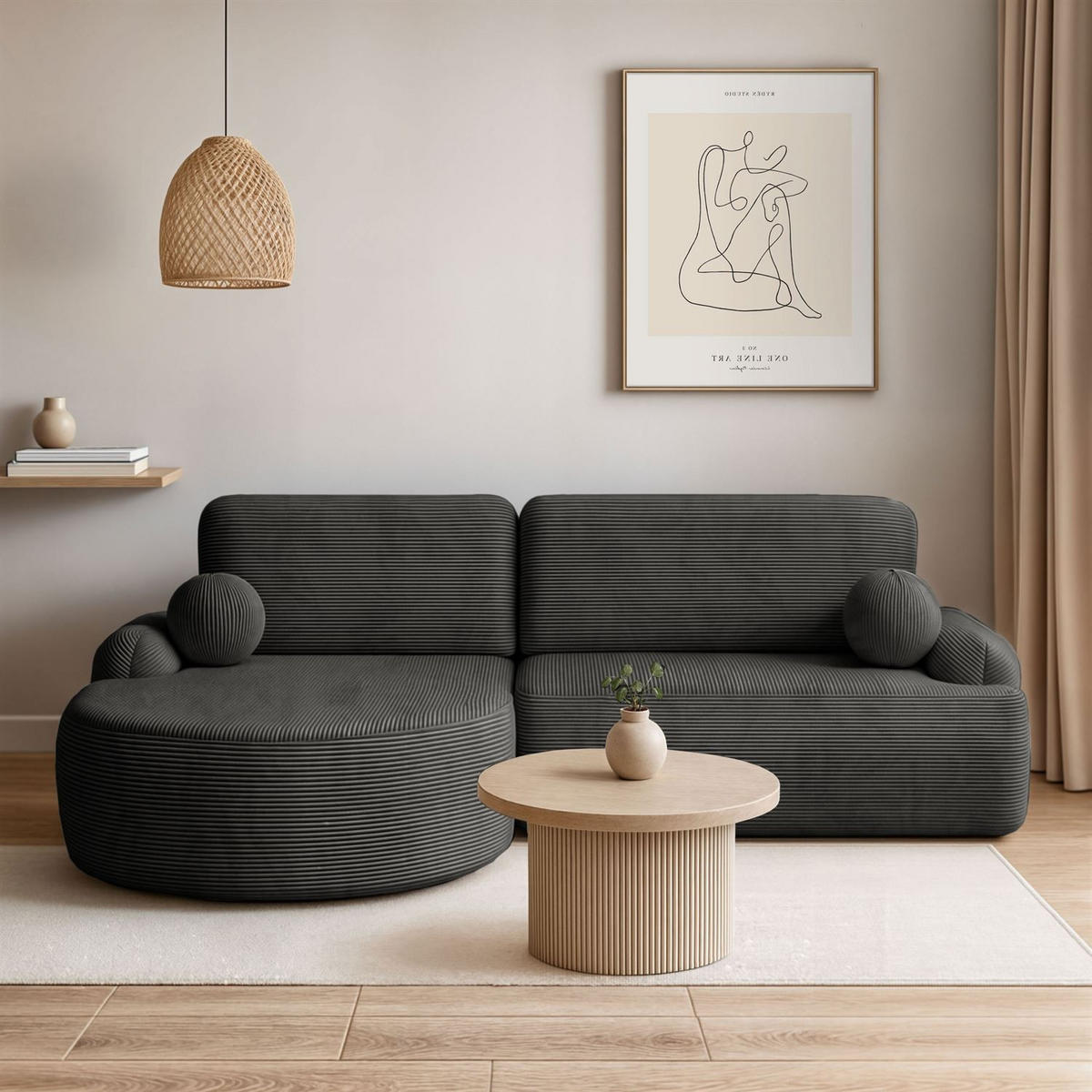 ECKSOFA CLEO II mit Schlaffunktion Version Linke Poso 34 - Dunkelgrau, Kunststoff (264/172cm) - Lookway