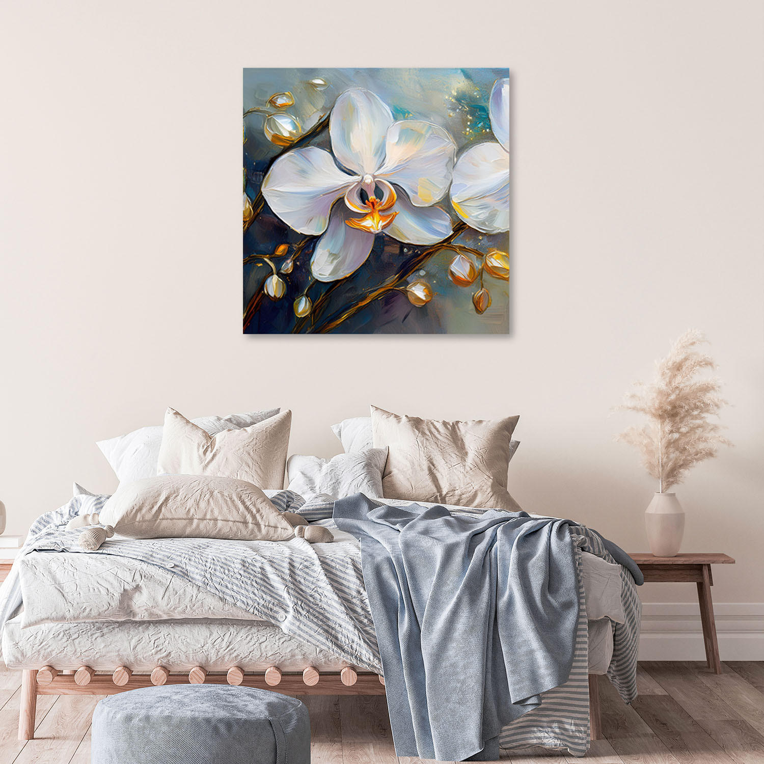 LEINWANDBILD Orchideen weiße Blumen 60x60cm - Weiß, Textil (60/60cm) - Feeby