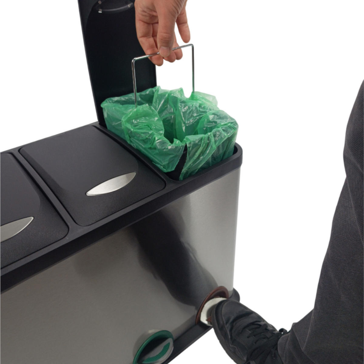 ABFALLSAMMLER 3-tlg. Edelstahl Schwarz 46,5/29,5/65 cm 24L - Silberfarben/Multicolor, Metall (46.5/40.5/29.5cm) - Begryf