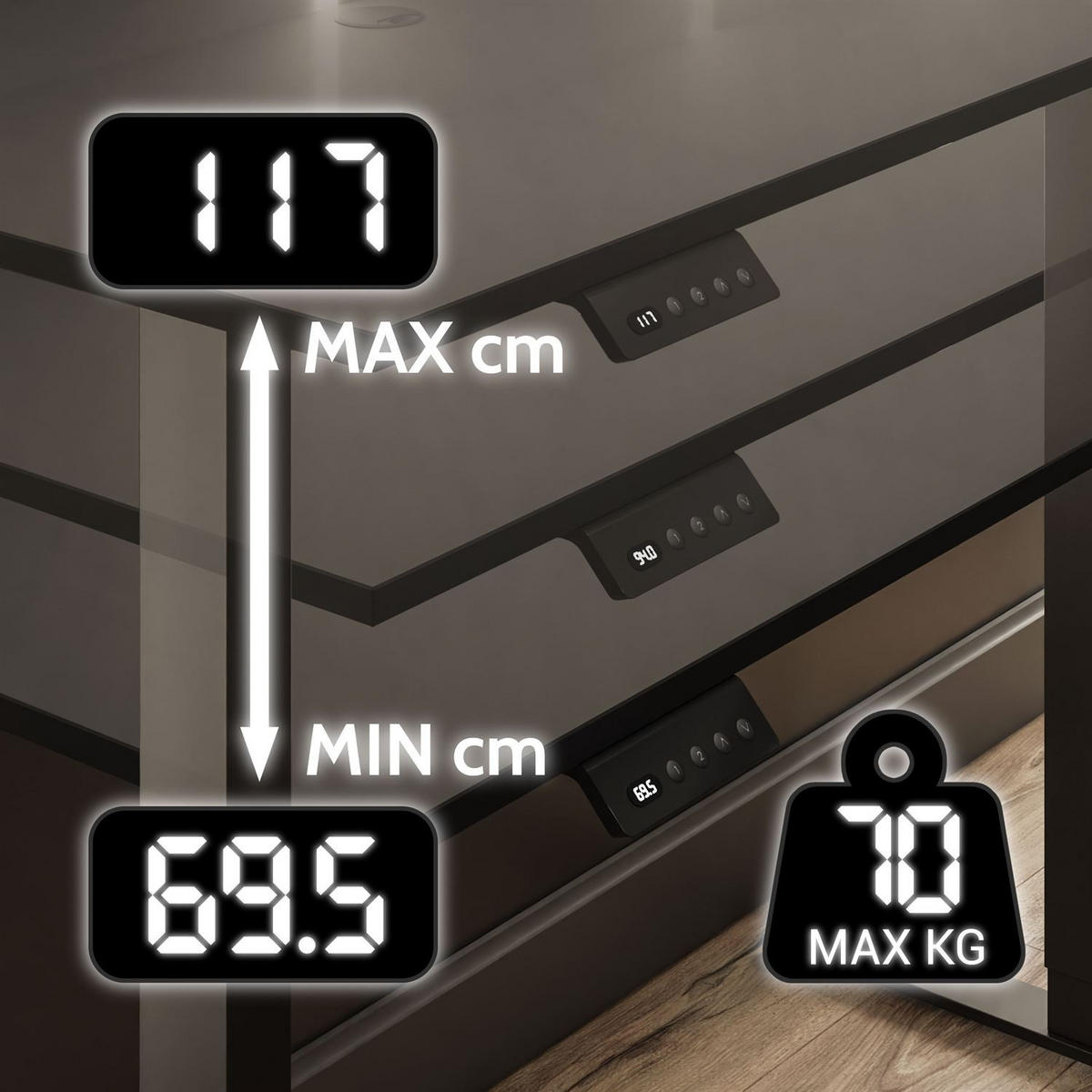 SCHREIBTISCH SPACE GAMING höhenverstellbar mit Metallbeinen schwarz/schwarz - Schwarz, Holzwerkstoff (70/140/69.5cm) - Lookway