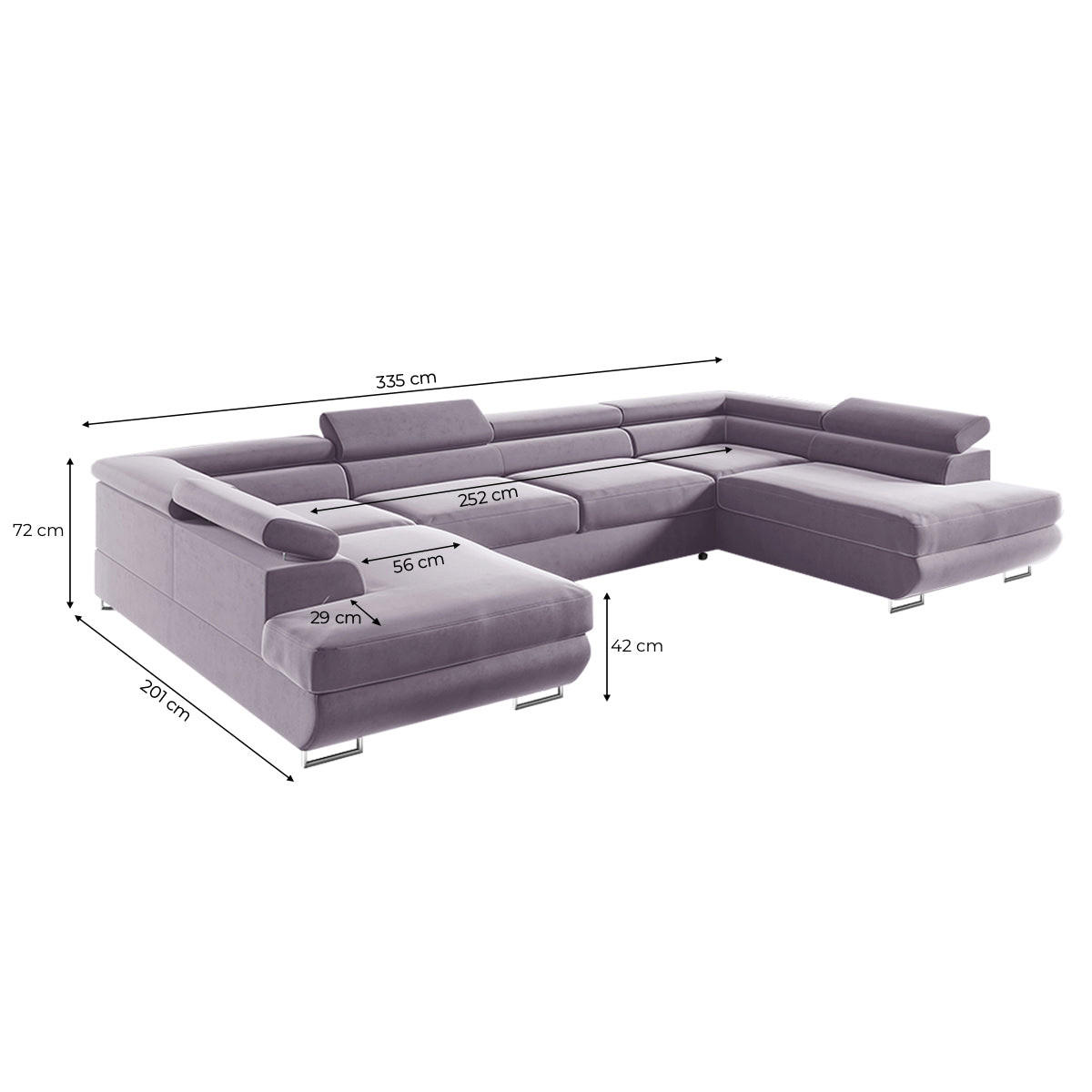 PANORAMASOFA Lyam 5 Sitzplätze Lavendel - Violett, Textil (335/72/201cm) - Petits-meubles