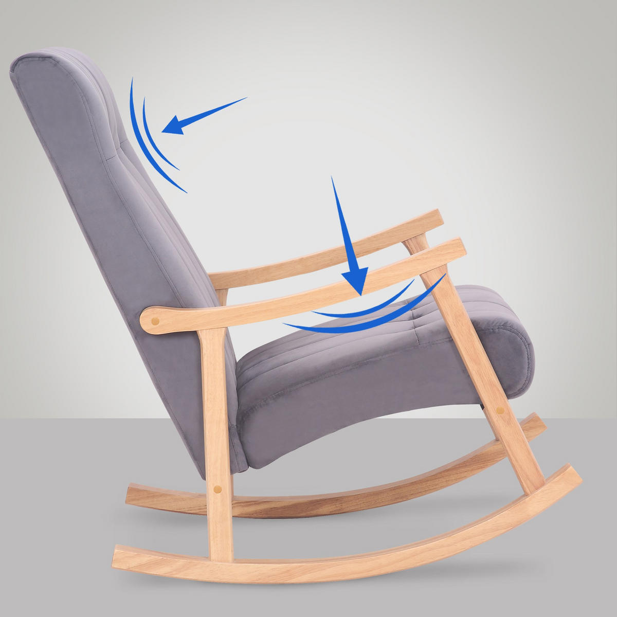 SCHAUKELSTUHL Samt Natura/Grau - Eukalyptusholzfarben/Grau, Holz/Textil (62/98/92cm) - CLP