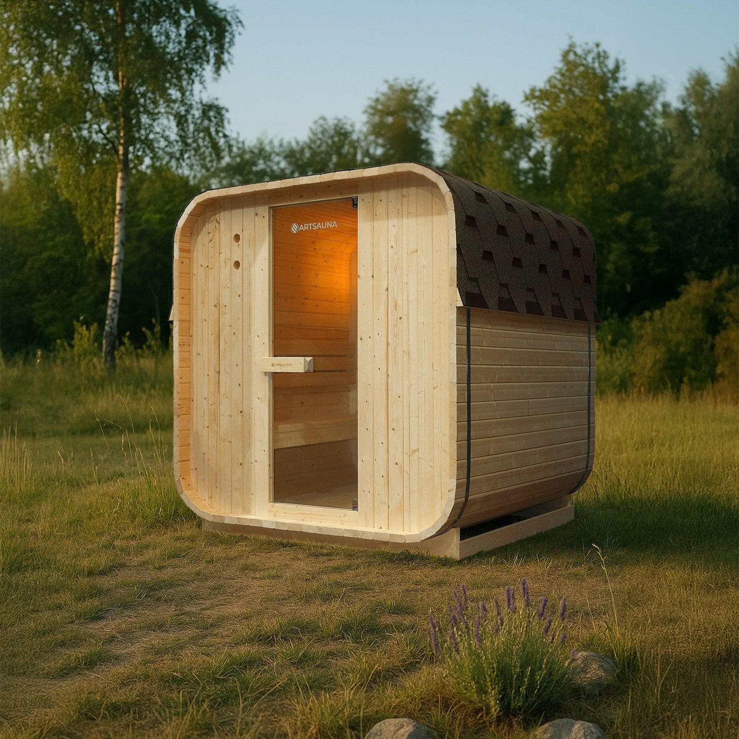 FASSSAUNA Nolvik L inkl. Zubehör-Set - Naturfarben, Holz (185/194/180cm) - Artsauna