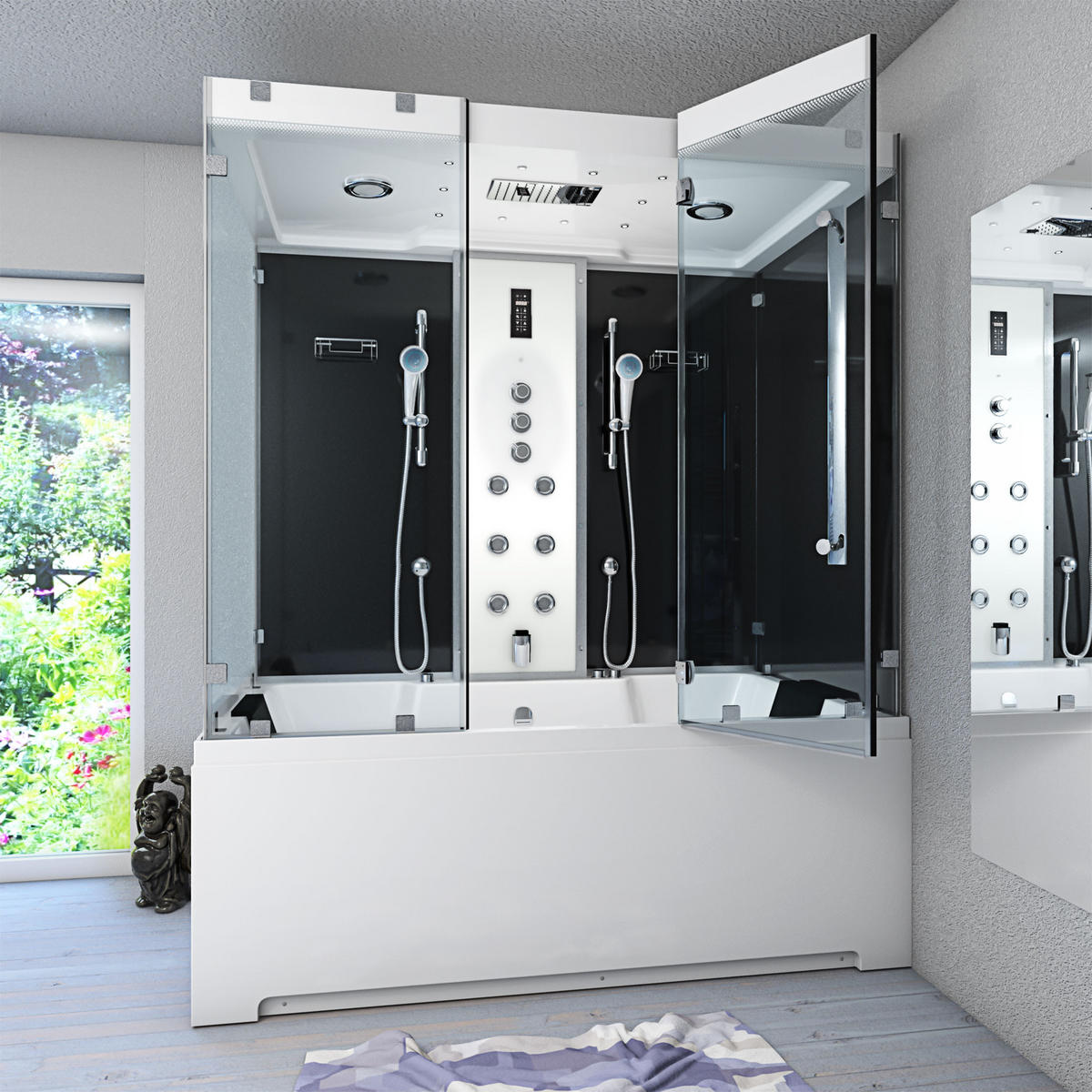 BADEWANNE Dusche K80-SW-TH-C-EA Duschtempel - Schwarz, Glas/Kunststoff (180/100/228cm) - AcquaVapore by Sandra Jentho