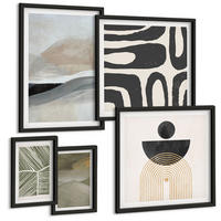 BILDER SET 5er Set - 50x50 cm & 20x30 cm & 40x60 cm Schwarzer Rahmen - Gemalte abstrakte Dekorationen - Schwarz, Kunststoff (40/60cm) - TULUP