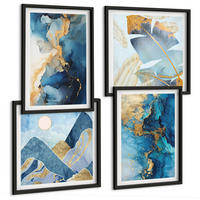 BILDER SET 4er Set - 50x50 cm & 40x60 cm Schwarzer Rahmen - Goldmuster in den blauen Bergen - Schwarz, Kunststoff (50/50cm) - TULUP