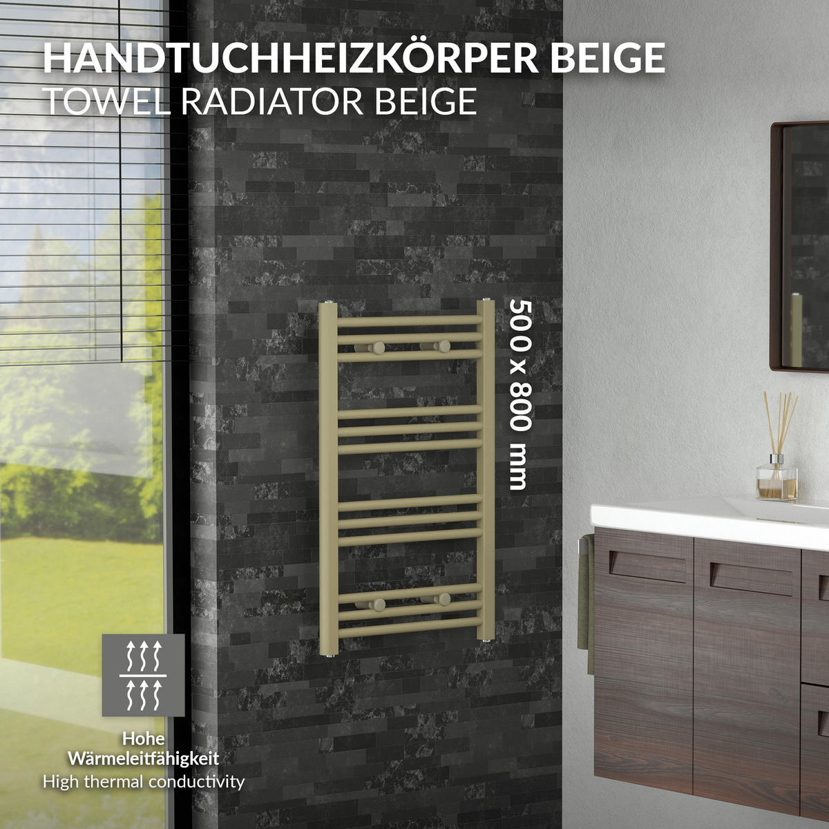 RUČNÍKOVÝ radiátor 500 x 800 mm, béžový, rovný s bočním připojením - béžová, kov (50/80/3cm) - LuxeBath