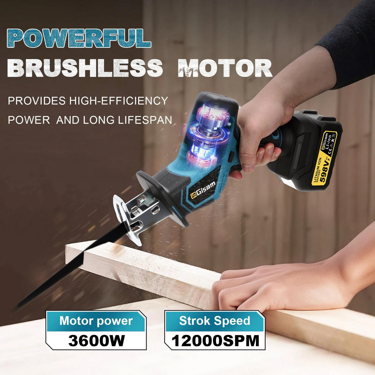 KETTENSÄGE 12.000 U/min bürstenlose 3600 W kabellose Ohne Batterien - Blau, Metall (13/7/42cm) - Coonoor