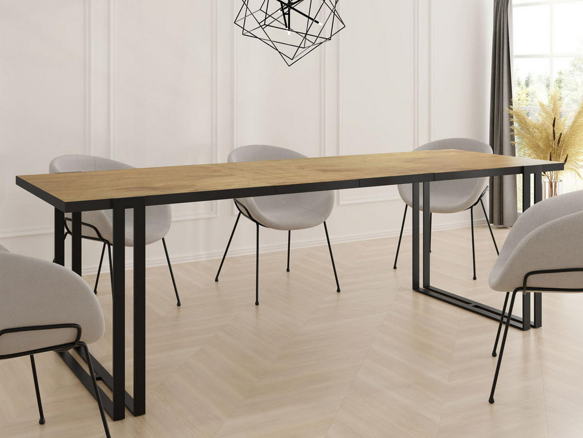 ESSTISCH Marina rechteckig ausziehbar, Lancelot Eiche 160-260/90/76 cm - Eichefarben/Schwarz, Holzwerkstoff/Metall (160/90/76cm) - WFL GROUP