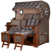 STRANDKORB Komplettset: Ammersee Grande XL Mahagoni Bullauge - PE grau - Modell 522 - Beige/Braun, Holz/Kunststoff (142/165/95cm) - bene living