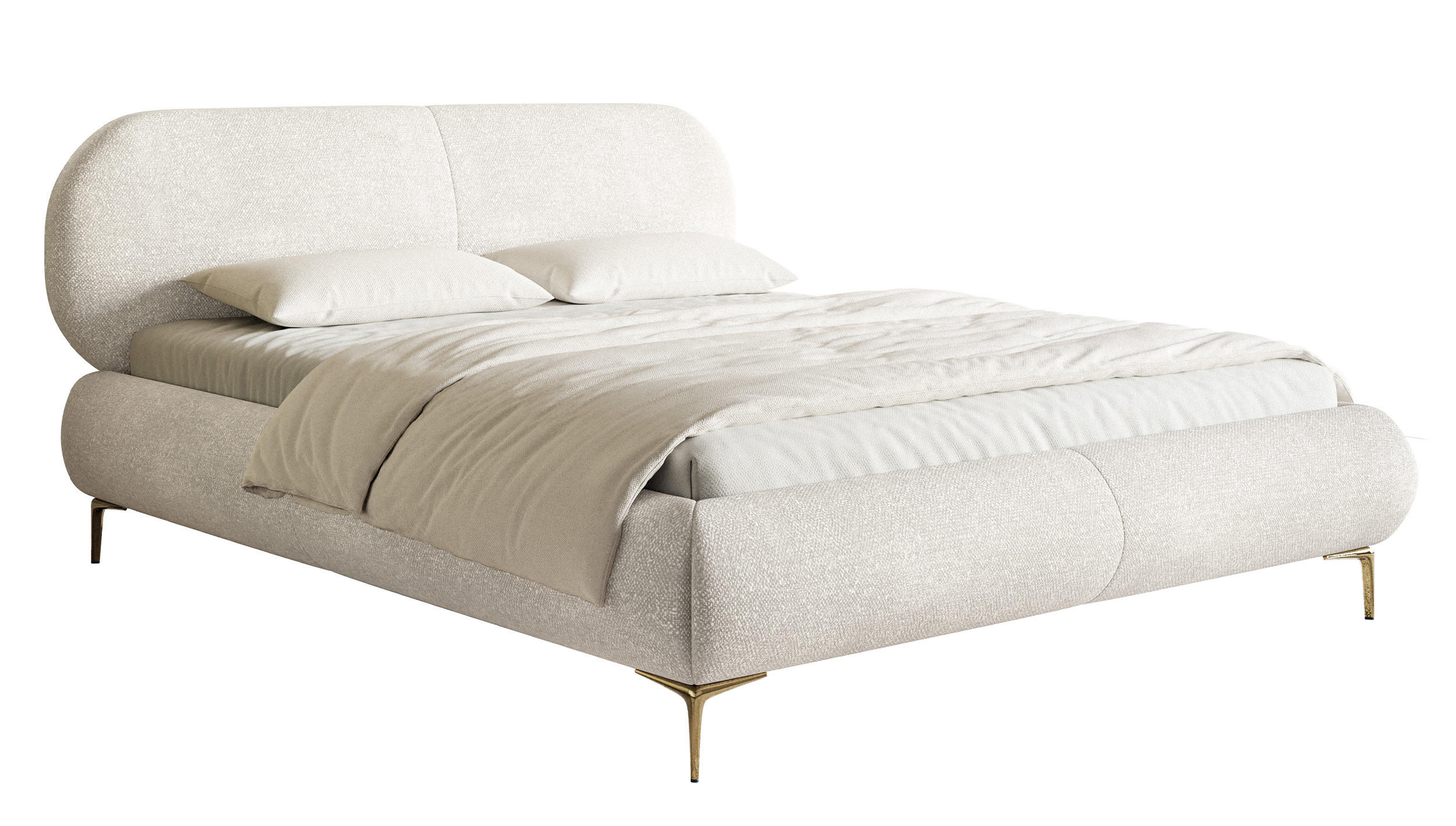 POLSTERBETT Ovalle Cremeweiß mit goldenen Metallbeinen 160 cm - Goldfarben/Creme, Textil/Metall (160/200cm) - Selsey