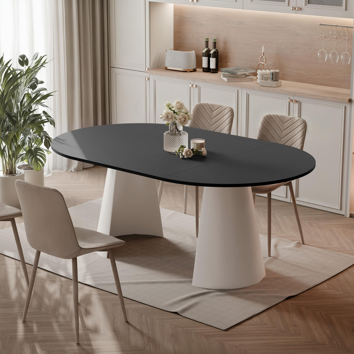 AUSZIEHTISCH BASE 100-176/76 cm, Weiß / Schwarz - Schwarz/Weiß, Holzwerkstoff/Metall (100/100/76cm) - Idohome