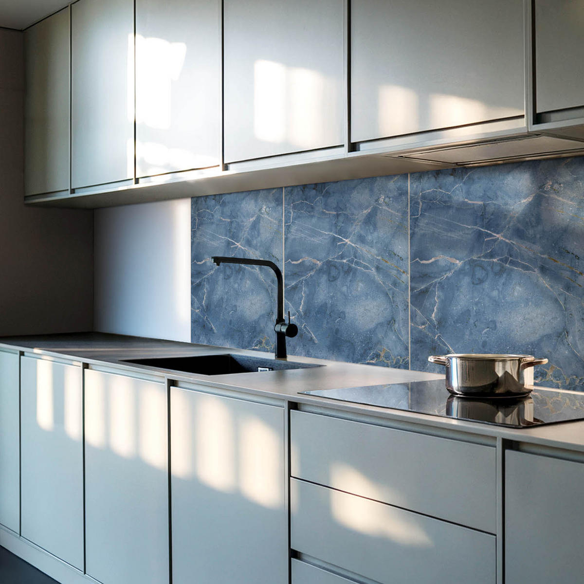 WANDPANEEL 4x 50x50 cm selbstklebend Lazurite - Dunkelblau, Kunststoff (50/1.6/50cm) - Wallfluent