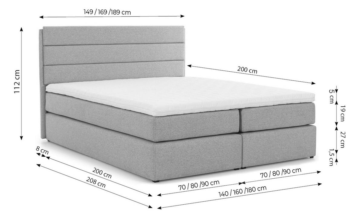 BOXBETT Sequoio 180/200 cm in Beige – mit Matratze und Topper - Beige/Schwarz, Holz/Holzwerkstoff (180/200cm) - AX Living