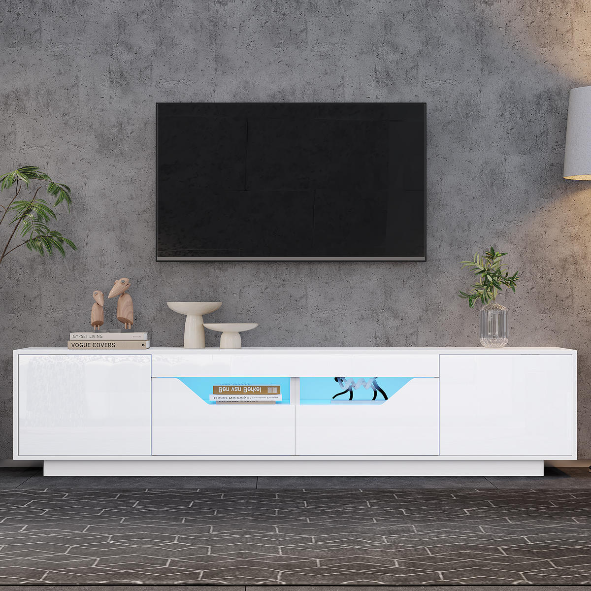 TV-SCHRANK 180/40/45 cm Weiß mit 2 Schubladen und 2 Türen - Weiß, Holzwerkstoff (180/45/40cm) - Oxeza