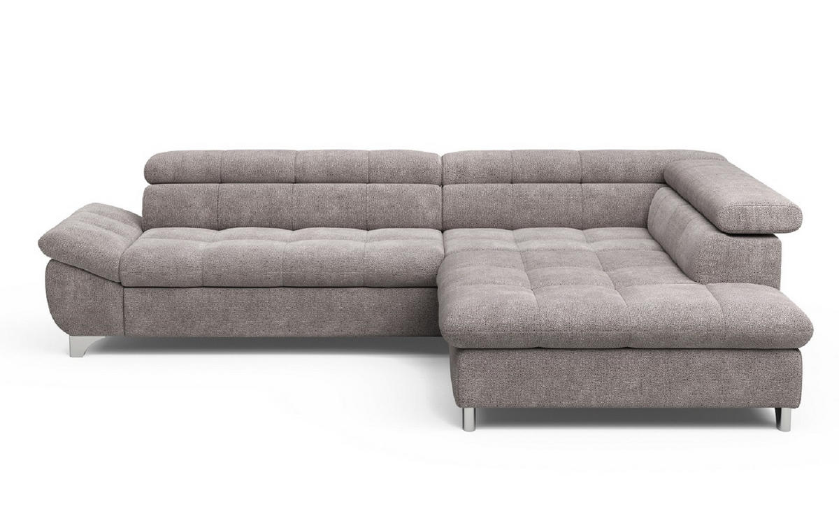 ECKSOFA mit Schlaffunktion und verstellbare Kopflehnen - Taupe/Silberfarben, Textil/Metall (234/312cm) - Cotta