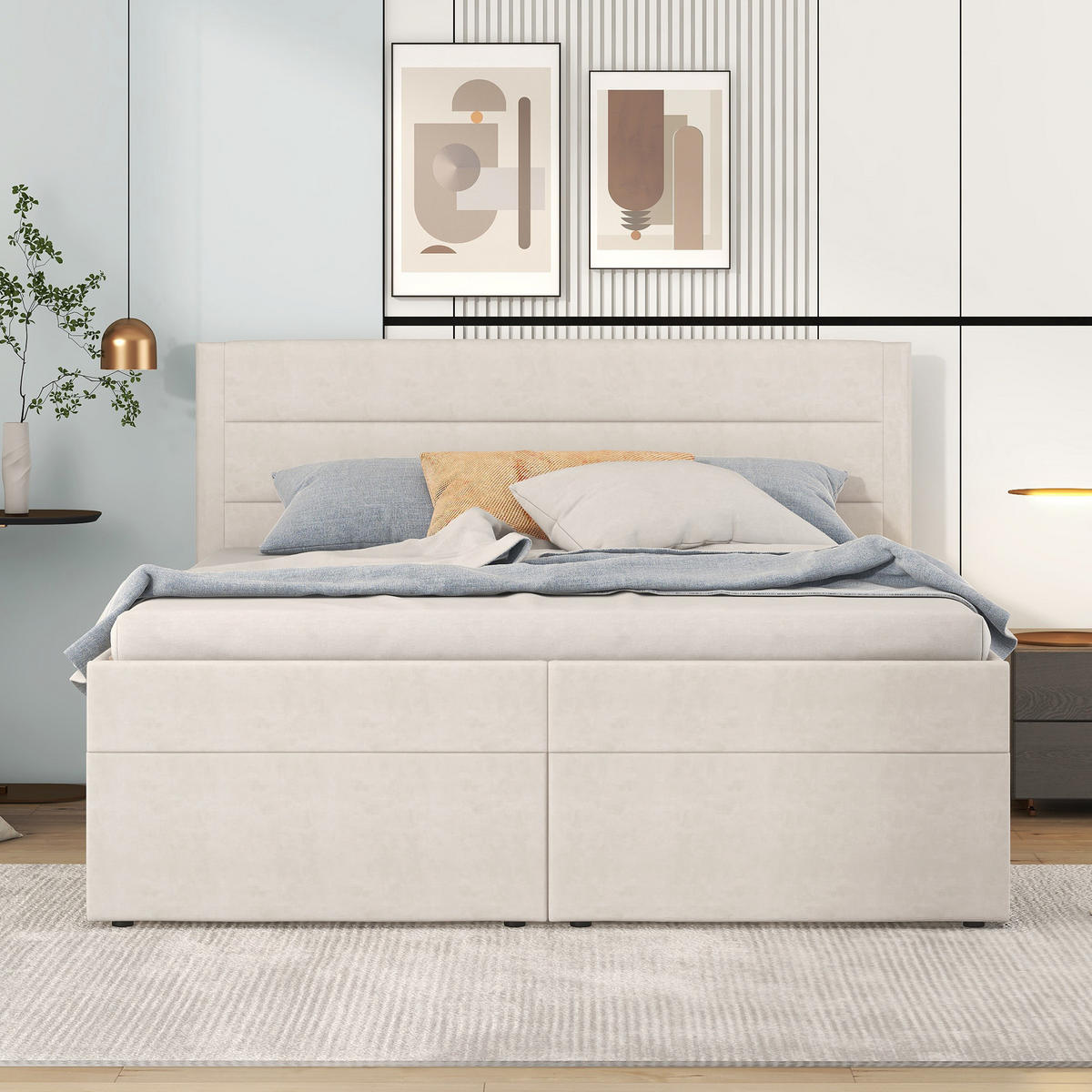 POLSTERBETT 140/200 cm Beige mit großem Stauraum und Lattenrost - Beige, Textil (140/200cm) - OKWISH