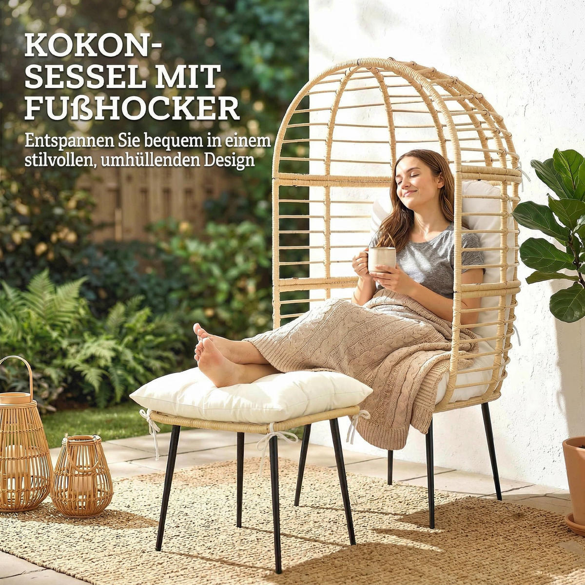 RATTAN-STUHL Beige 76.0/65.0/147.0cm - Beige, Kunststoff (65/147/76cm)