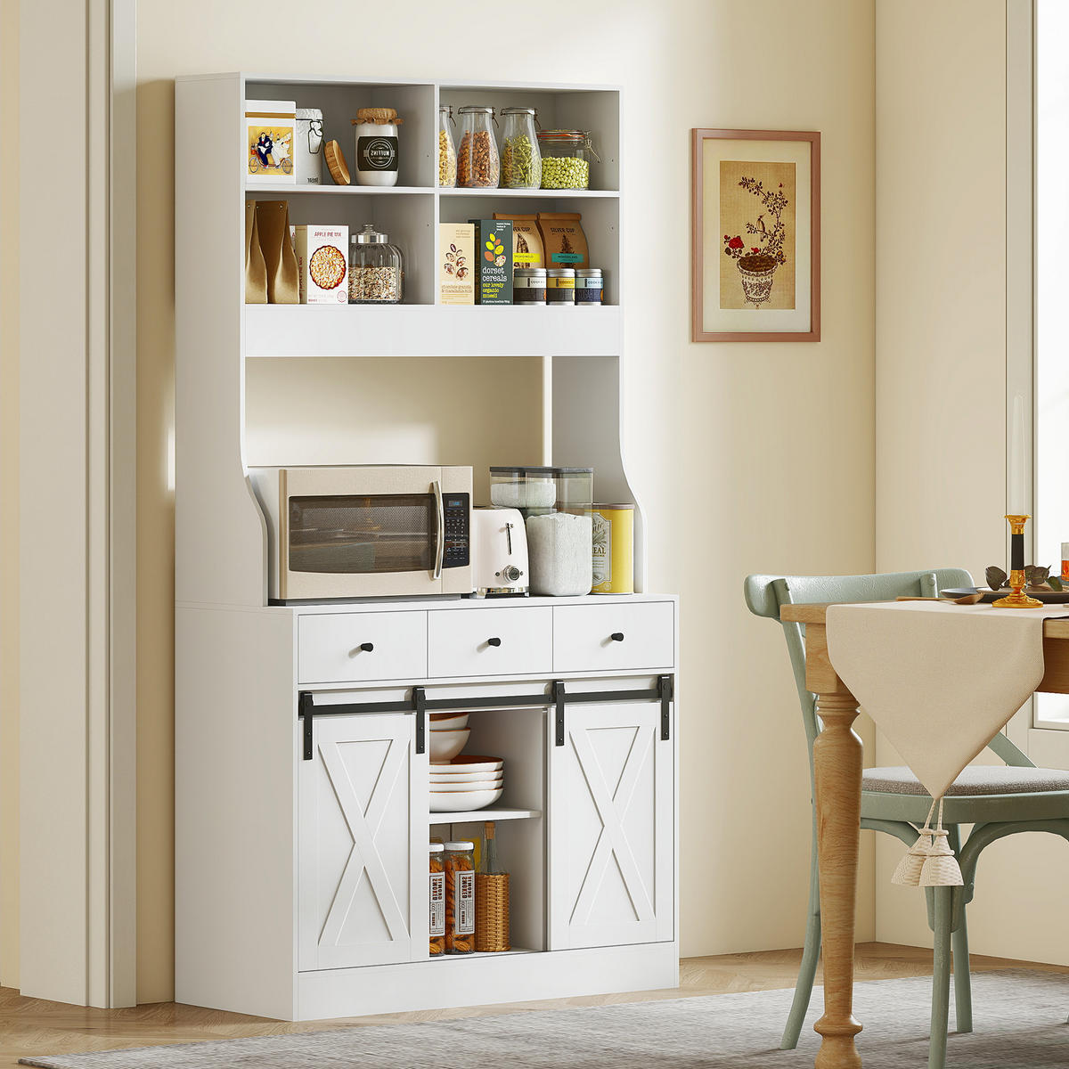 KÜCHENSCHRANK, Hochschrank mit Arbeitsplatte, Buffetschrank mit Schiebtüren - Weiß, Holzwerkstoff (40/180/93.5cm) - HOMCOM
