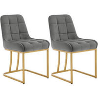 ESSZIMMERSTUHL 2er Set Beine in Bogenform, Samt, Dunkelgrau - Dunkelgrau/Goldfarben, Kunststoff/Textil (47.5/84/57.5cm) - Woltu