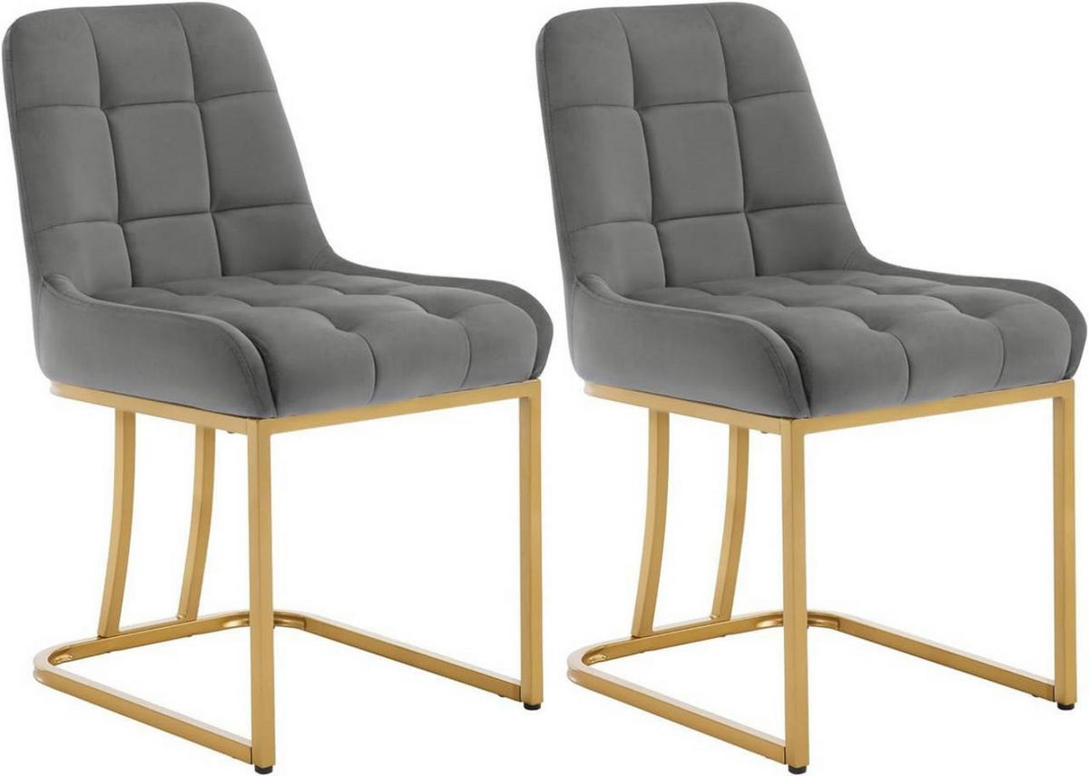 ESSZIMMERSTUHL 2er Set Beine in Bogenform, Samt, Dunkelgrau - Dunkelgrau/Goldfarben, Kunststoff/Textil (47.5/84/57.5cm) - Woltu