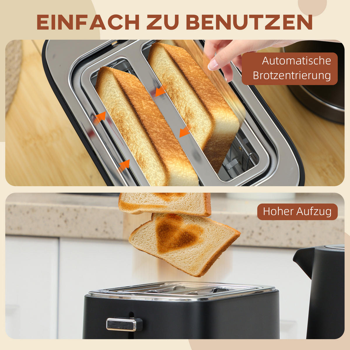 TOASTER mit Wasserkocher DE-07903 Schwarz/Stahl - Schwarz, Metall (16/24.3/21.2cm) - ComfortXL