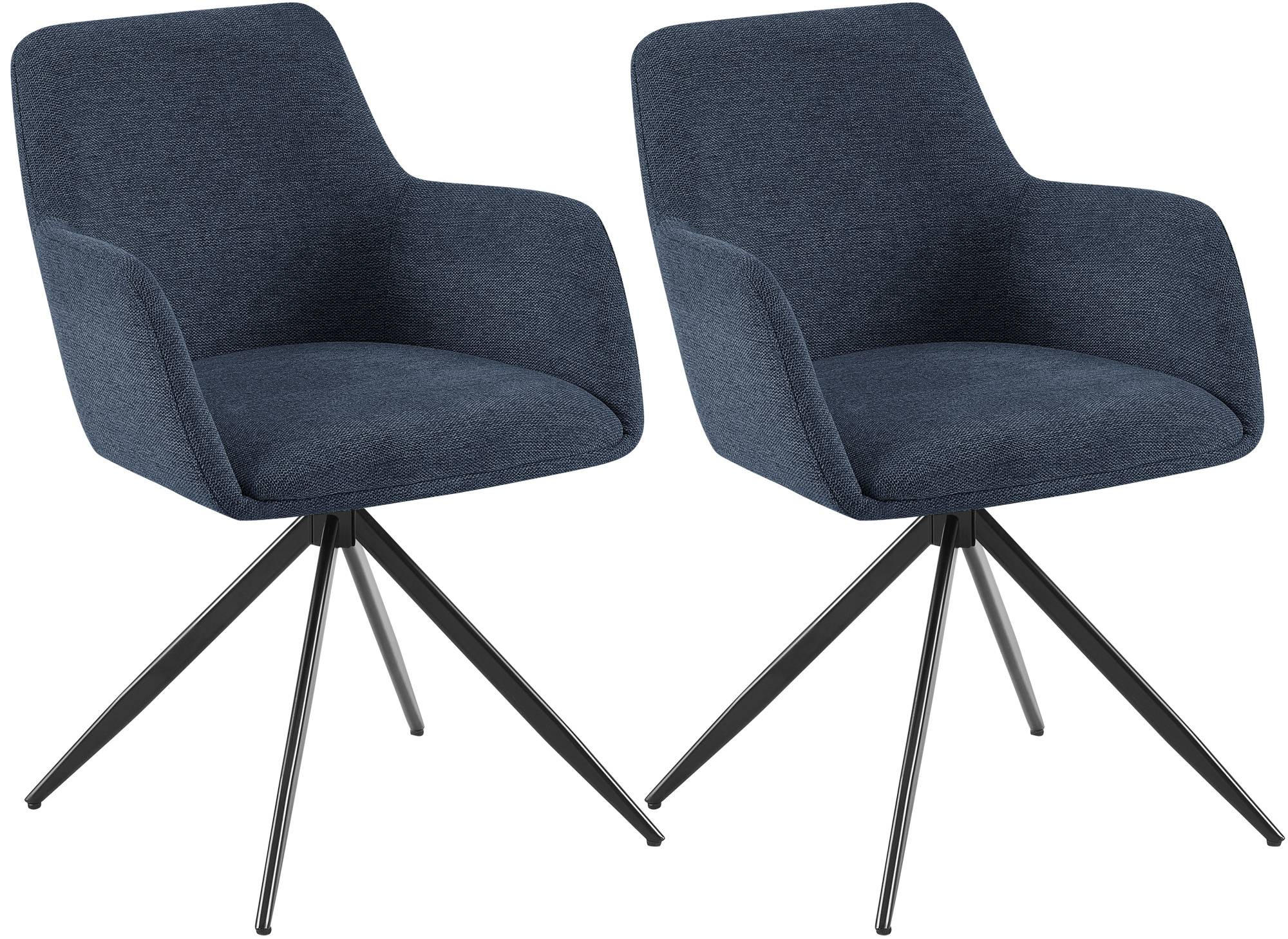 ESSZIMMERSTUHL 2er Set Stoff Blau - Blau/Schwarz, Textil/Metall (56/81/62cm) - CLP