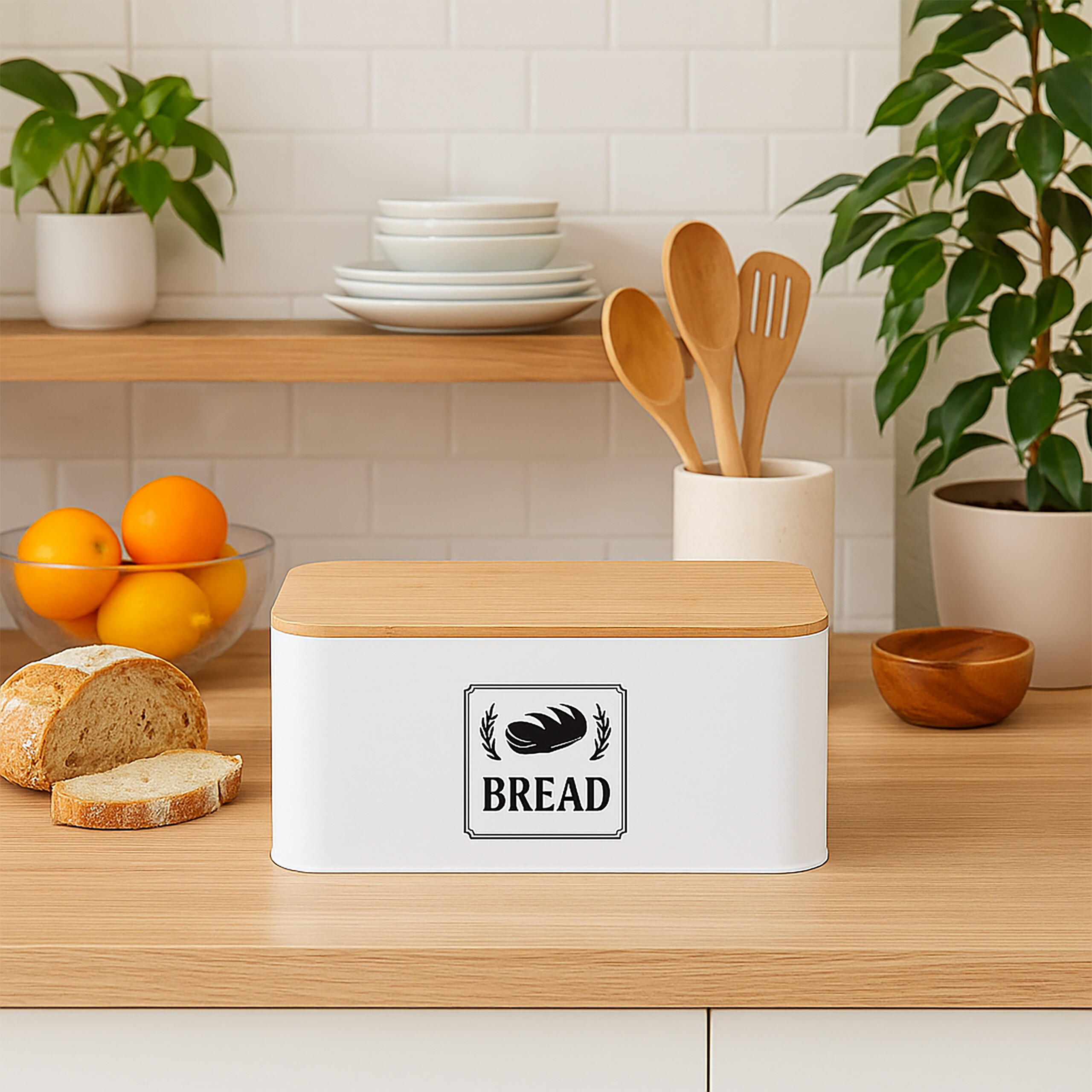 BROTKASTEN - Weiß, Holz/Metall (33/13.5/18cm) - Relaxdays