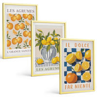BILDER SET 3er Set - 40x60 cm Goldrahmen - Retro gelbe Zitrusfrüchte - Goldfarben, Kunststoff (40/60cm) - TULUP