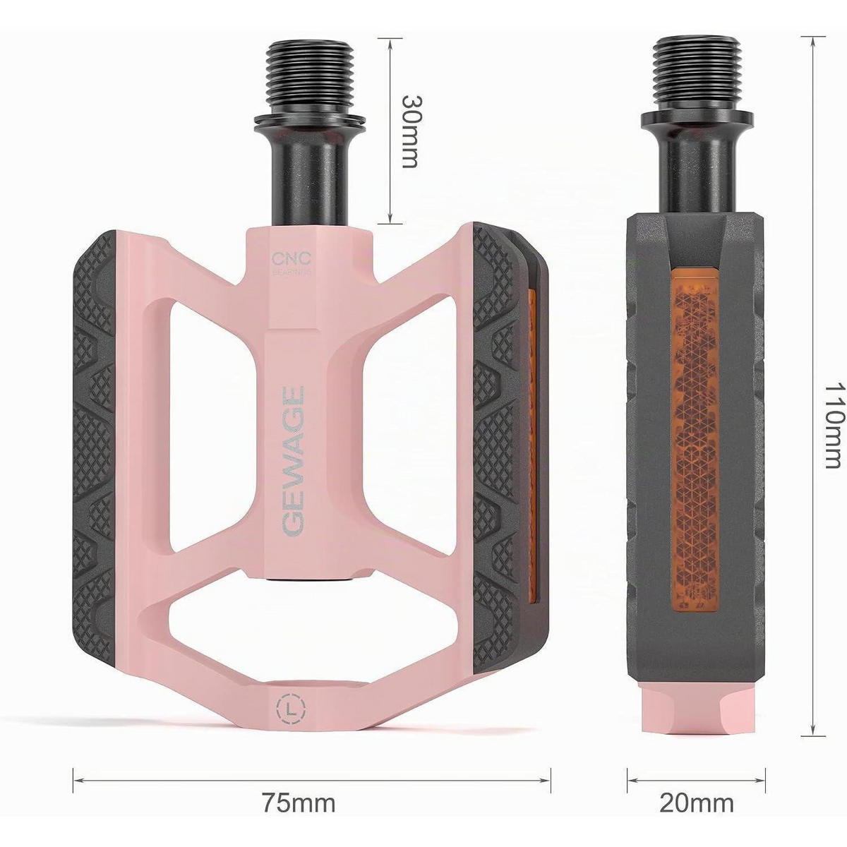 FAHRRADPEDALE Aluminium Pink, 3 gedichtete Lager, Chromoly Achse, Reflektoren - Pink, Metall (7.5/1.5/11cm)
