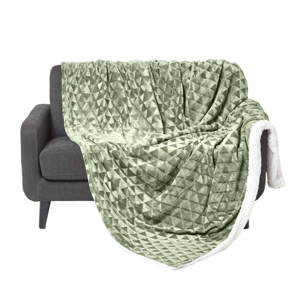 KUSCHELDECKE Sherpa 160/200 cm, Samtdecke mit Dreieckmuster - Salbeigrün, Textil (160/200cm) - Homescapes