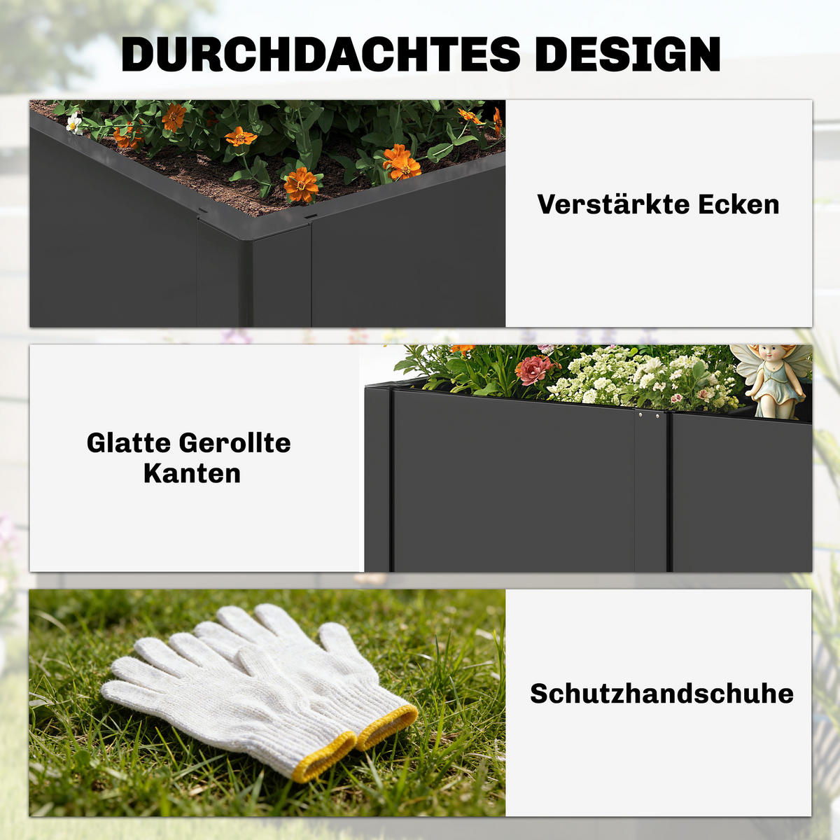HOCHBEET Galvanisierter-Stahl Schwarz - Schwarz, Metall (53/55/150cm) - Outsunny