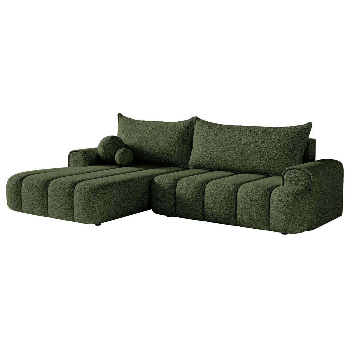 ECKSOFA Dandelino Khaki mit Bouclé-Bezug, links - Schwarz/Grün, Kunststoff/Textil (271/172cm) - Selsey