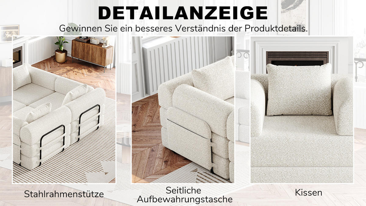 SOFA Schlafsofa 2 in 1 Beige, Schlafcouch mit Bettfunktion, Stauraum, Chenille Bezug - Beige, Textil (94/69/91cm) - PARAFTA HOME