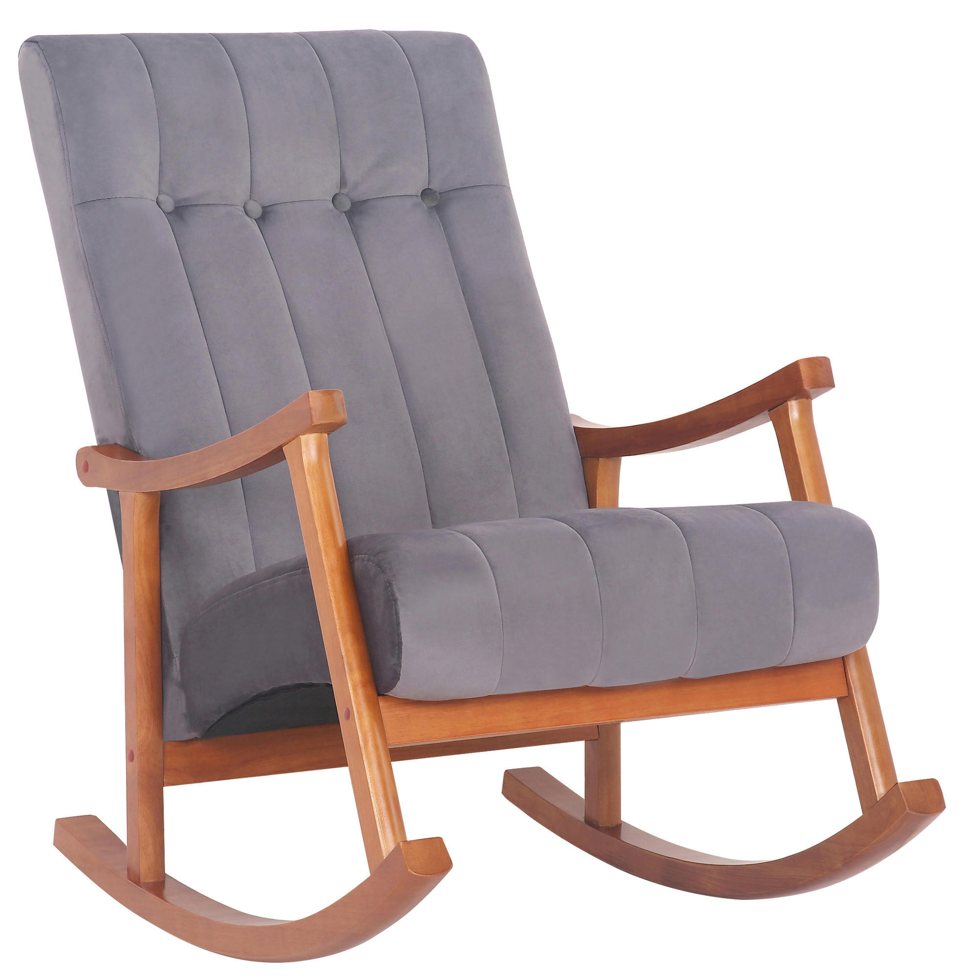 SCHAUKELSTUHL Sarti Samt, Gestell Kautschukholz Walnuss Walnuss/Grau - Walnussfarben/Grau, Holz/Textil (62/98/92cm) - TPFLiving