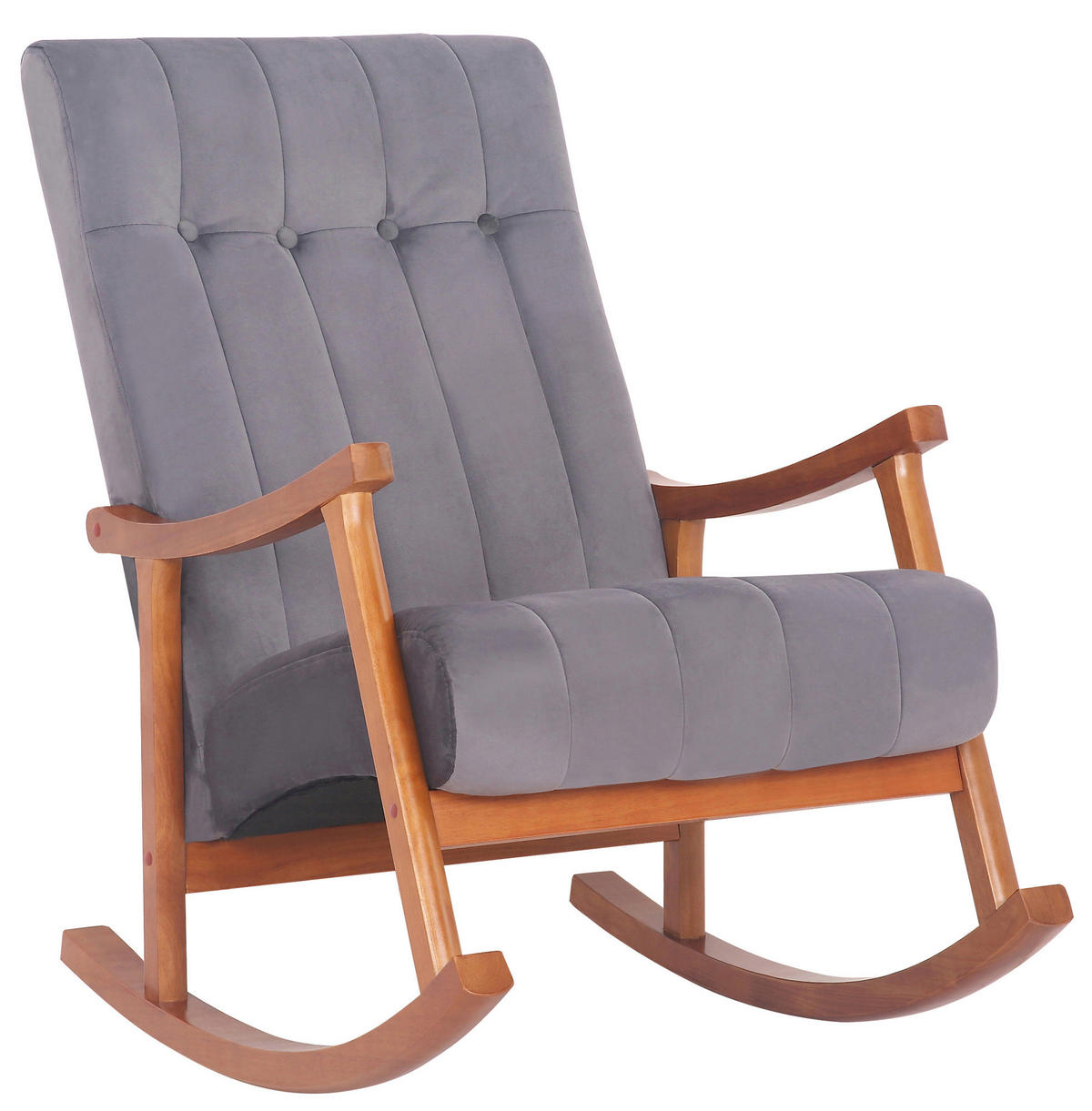 SCHAUKELSTUHL Sarti Samt, Gestell Kautschukholz Walnuss Walnuss/Grau - Walnussfarben/Grau, Holz/Textil (62/98/92cm) - TPFLiving