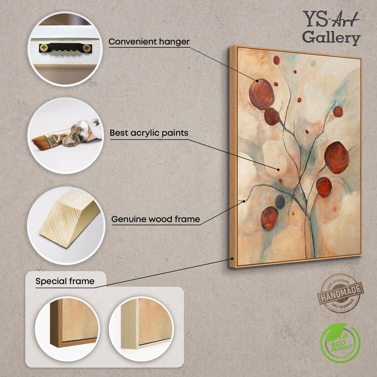 GEMÄLDE Scharlachrote Sternbilder Schattenfugenrahmen Beige 120x80 cm - Beige, Holz (120/80cm) - YS-art gallery