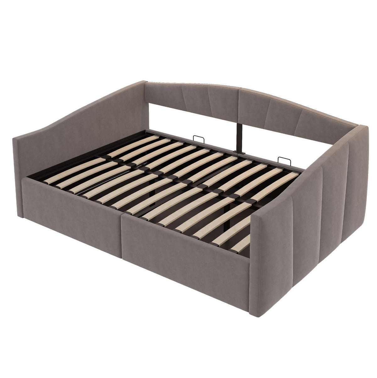 POLSTERBETT 140/200 cm Grau aus Samtstoff mit Bettkasten - Dunkelgrau, Leder (140/200cm) - OKMYHOME