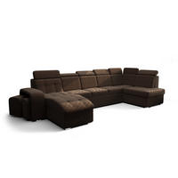 WOHNLANDSCHAFT KONGO RBN13, Eckcouch in U-Form mit Schlaffunktion, Farbe: Dunkelbraun, Velourstoff, Ottomane Links - Dunkelbraun, Textil (392/108/180cm) - O-Sofa