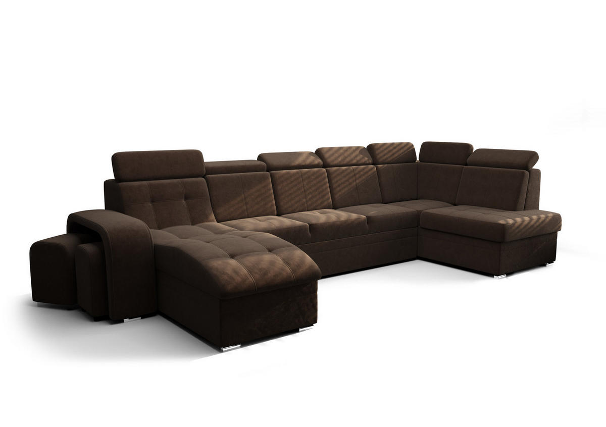 WOHNLANDSCHAFT KONGO RBN13, Eckcouch in U-Form mit Schlaffunktion, Farbe: Dunkelbraun, Velourstoff, Ottomane Links - Dunkelbraun, Textil (392/108/180cm) - O-Sofa