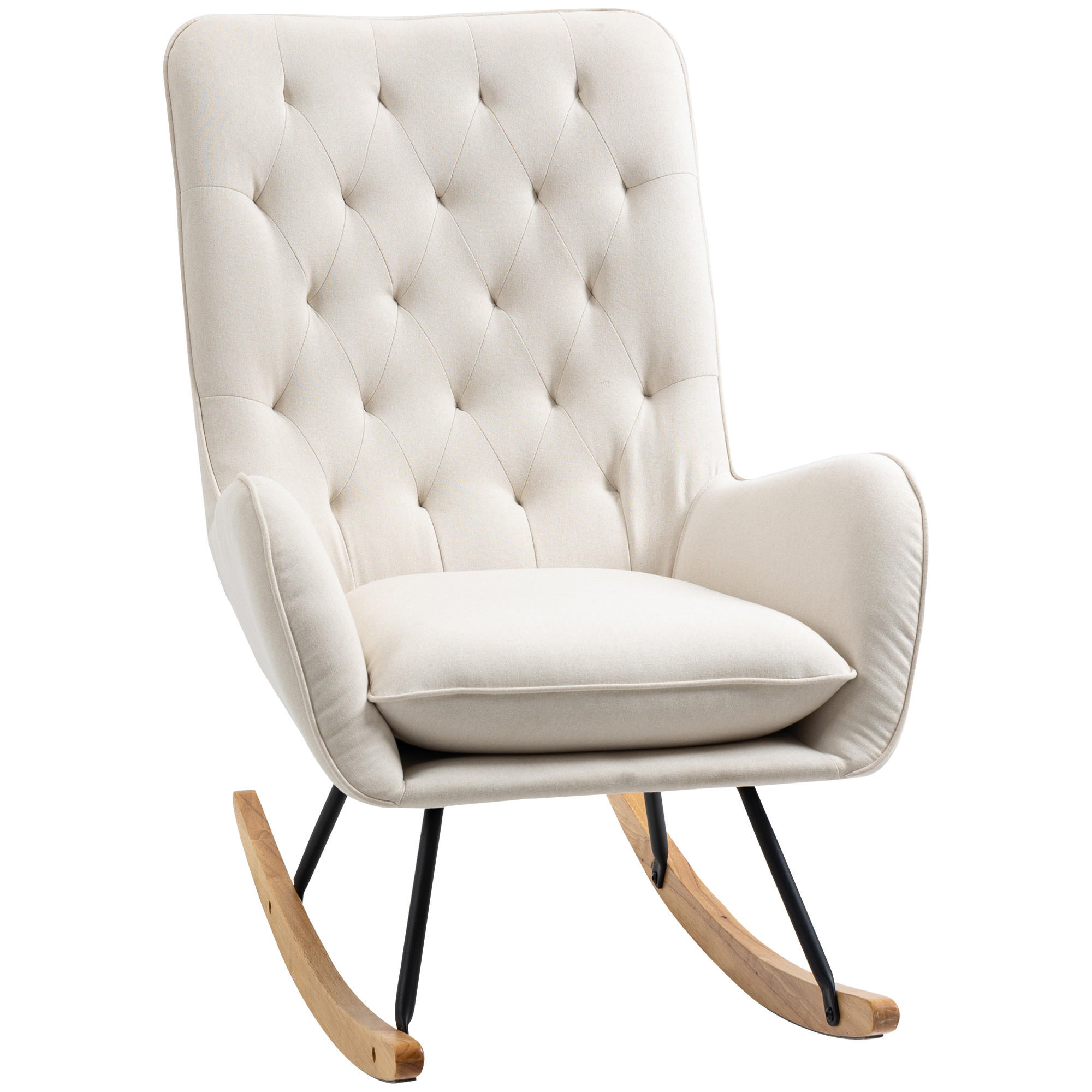 SCHAUKELSTUHL, Relaxstuhl, Cremeweiß - Creme, Holz (90/100/69cm) - HOMCOM