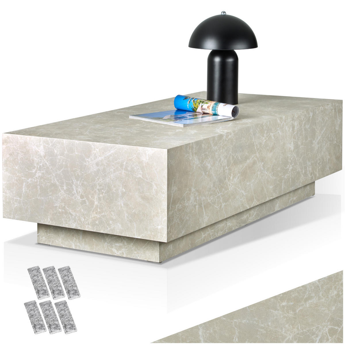 COUCHTISCH Lasley,inkl. Bodenschoner, Belastbarkeit 45 kg,Travertin Optik - Beige, Holz (60/120/35cm) - tectake