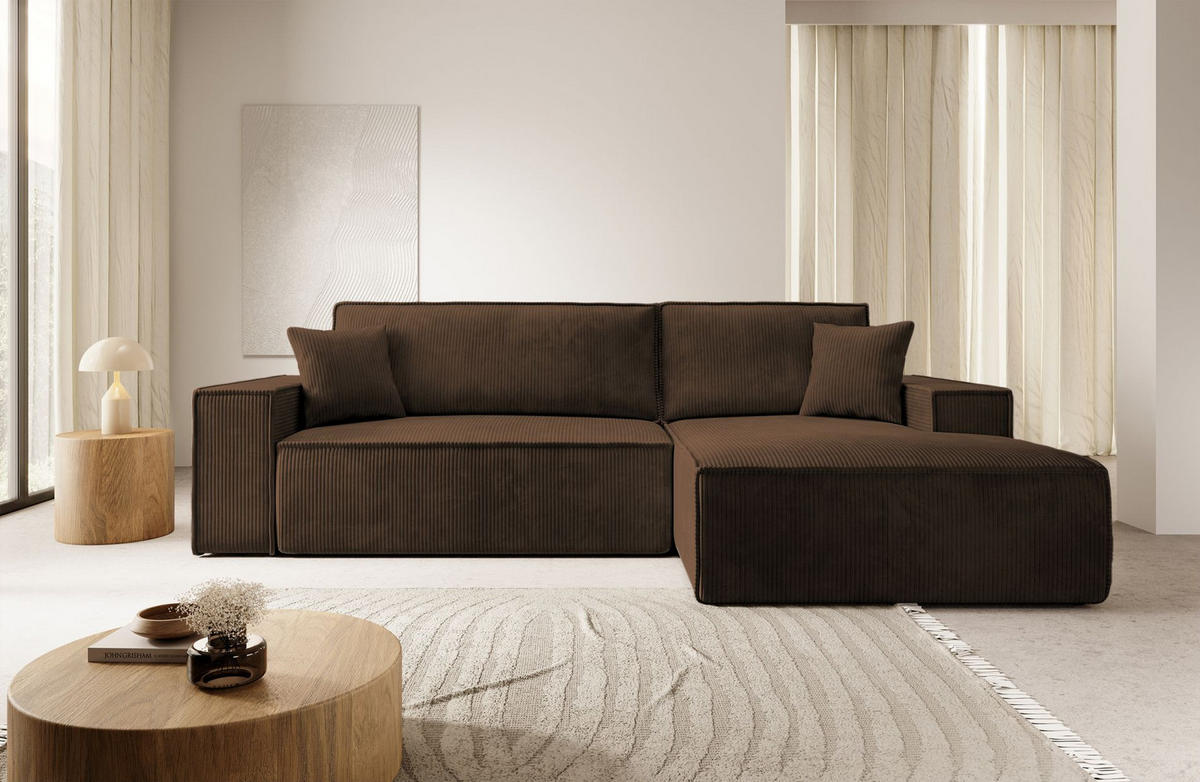 ECKSOFA Farese Braun Cord - Schwarz/Braun, Kunststoff/Textil (167/267cm) - Selsey