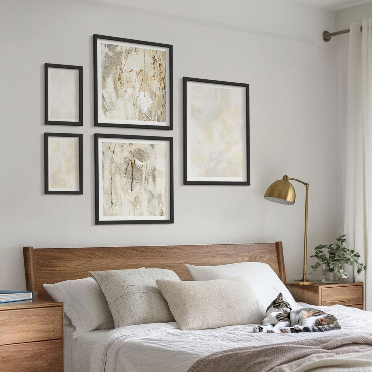 WANDBILDER 5er-Set - 50x50 cm & 20x30 cm & 40x60 cm Schwarzer Rahmen - Helles Strukturfarbendesign - Schwarz, Kunststoff (40/60cm) - ArtPrintCave