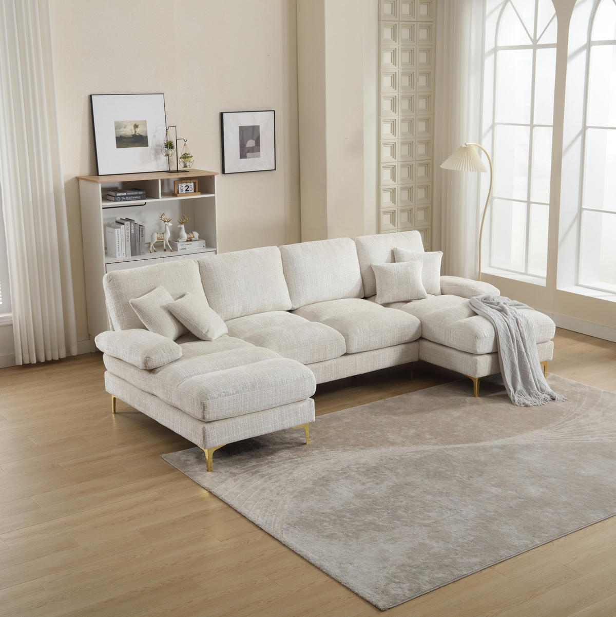 SOFA U-Form mit 2 Liegeflächen ca. 272 x 136 cm Chenille Beige - Beige, Textil (136/88/272cm) - Meubliv