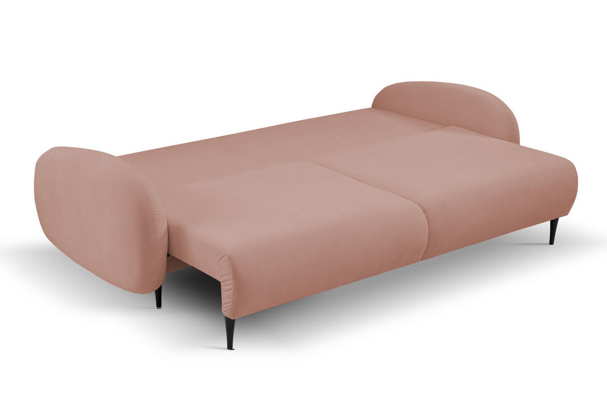SOFA SOFT RunAgin Mit Schlaffunktion Und Bettkasten, PUR-Schaum, Schwarze Kunststofffüße, lose Rückenkissen, freistehend, 232x109x95 cm Rose - Rosa, Holz/Textil (232/95/109cm) - DomoHome